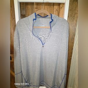 Gray and Blue Quarter-Zip Pullover